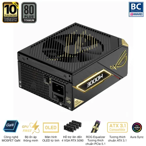 Nguồn máy tính Asus Rog Thor 3000W Titanium III Edition 20 (ATX 3.1/ PCIe 5.1/ 80Plus Titanium/ Full Modular) - ROG-THOR-3000T3-GAMING-EDITION-20